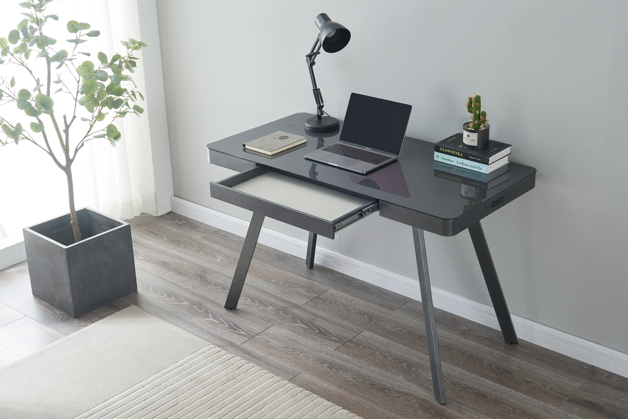 Silas 3.0 Smart Desk – Charcoal Grey Glass Top 